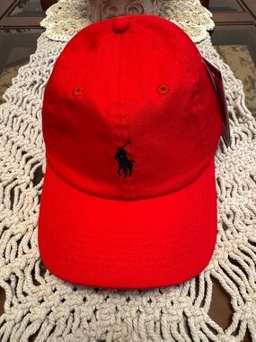 Polo by Ralph Lauren Red Baseball Cap with Black Pony Logo